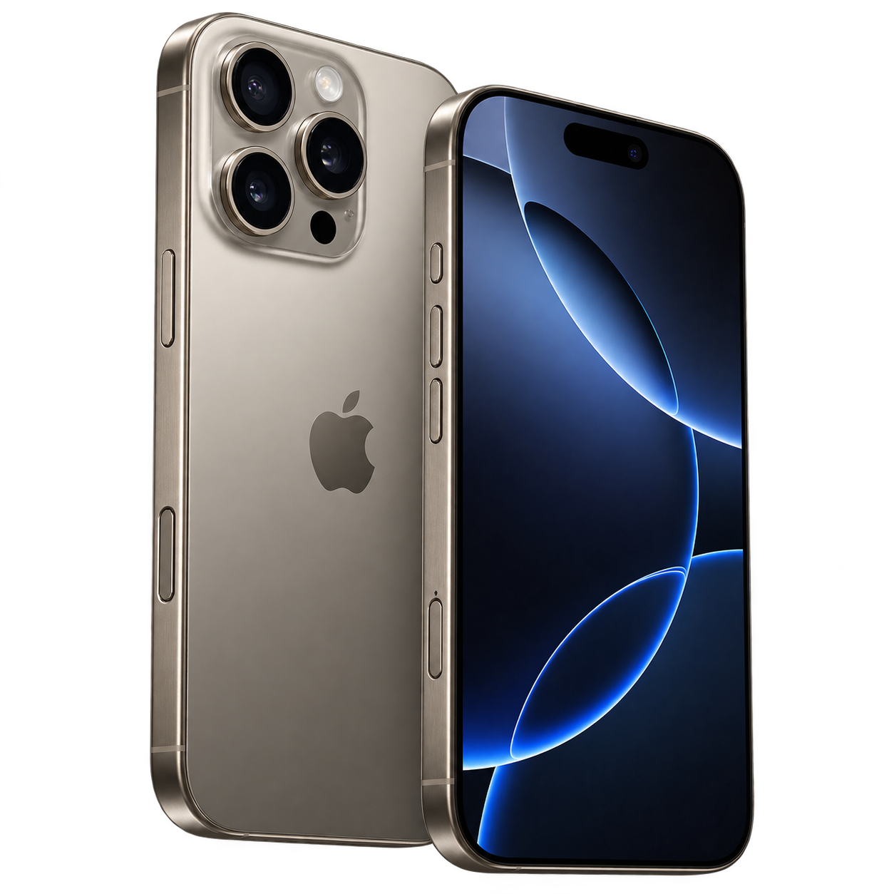 Gegenereerd productbeeld van twee Apple iPhone 16 Pro met Apple-logo